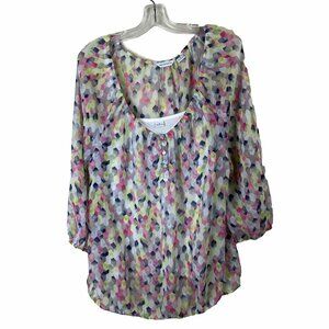 Liz Claiborne Womens Blouse Top Shirt Sz XL Sheer W/  Cami layer